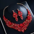 Luxus rot Kristall Halskette Ohrringe Set vergoldet Braut Hochzeit Schmuck Party Frauen - d484 Rot