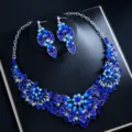 Luxus blau Kristall Strass Braut Halskette und Ohrringe Schmuck Set fur Hochzeit Bankett - d484 Blau