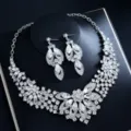 Kristall Strass Braut Schmuck Set Silber Hochzeit Halskette und Ohrringe für Damen Party - d484 Silber