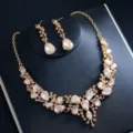 Luxuriöses Zirkon Braut Halskette und Ohrringe Set für elegante Hochzeit Abendparty. - Champagner umgekehrtes Wassertropfen-Set