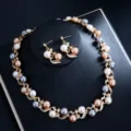Chik Multi-Farben Perle Zirkon Halskette Ohrringe Set Damen Hochzeit Bankett Schmuck. - d485 Gold