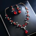 Elegantes Rotes Tropfen Kristall Gold Zweig Halskette Und Ohrringe Set Für Hochzeit - d613 Rot