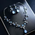 Elegantes Blauer Zirkon Braut Halskette Und Ohrringe Set Für Hochzeit Und Abendparty Schmuck - d613 Opal Blau