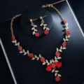 Elegantes Zirkon Braut Hochzeit Schmuck Set Halskette und Ohrringe fur Damen Abend Party Kleid. - d308 Gold Rot