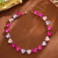 Elegante herzförmige Zirkon Halskette, vergoldete Kristall Modeschmuck Kette für Damen. - Bunte Herz Halskette