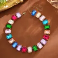 Bunte Kristall Statement Halskette für Damen, stilvoller Vintage Party Kragen Schmuck. - Mehrfarbige quadratische Halskette