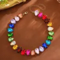 Bunte Tropfen Strass Statement Kragenkette, Regenbogen Kristall Modeschmuck fuer Damen. - Mehrfarbige tropfenförmige Halskette