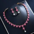 Rosa Zirkon Blumen Halskette Ohrringe Set Braut Hochzeit Party Schmuck Variante Detail - Rosafarbenes Set mit mehreren Blumen
