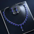 Blauer Kristall Blume Braut Halskette Ohrringe Schmuck Set für Hochzeit Abendkleid Zubehör - Blaues Set mit mehreren Blumen