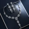Silber Zirkonia Blatt Halskette Ohrringe Braut Hochzeit Schmuck Set Abend Party Geschenke - Silbernes Set mit mehreren Blättern