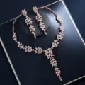 Roségold Zirkon Blatt Braut Halskette Ohrringe Schmuckset für Hochzeit und Party Stil - Roségoldenes Set mit mehreren Blättern