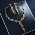 Gold Zirkonia Blatt Halskette Ohrringe Set Braut Hochzeit Schmuck Party Accessoire - Goldenes Set mit mehreren Blättern