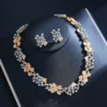 Goldfarbenes Blatt Perlen Schmuck Set, elegante Braut Halskette mit passenden Ohrringen. - Graues Kunstperlen-Set