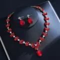 Elegantes rotes Zirkonia Braut Schmuckset, Halskette und Ohrringe für festliche Anlässe. - Rot Wassertropfen Schmuck Set