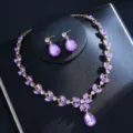 Lila Zirkonia Halskette Ohrringe Set Elegante Braut Hochzeit Schmuck Party Kleid Accessoires - Violettes Wassertropfen Set