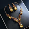 Elegantes gelbes Kristall Braut Schmuck Set Halskette Ohrringe Gold Luxus Design - Champagner Großes Wassertropfen Set