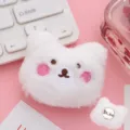 Cute white plush bear brooch with pink blush, soft cartoon pin accessory for bags and clothes. - White Bear Brooch Pin