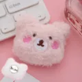 Cute pink plush bear brooch pin with adorable blush details for DIY clothing bag accessories. - Pink Bear Brooch Pin
