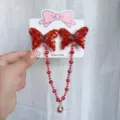 Rode pailletten vlinder haarspelden met kraal kwastjes kinderen feestelijke haaraccessoires - Stijl 3 Vlinder Paar Clips