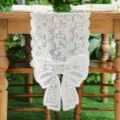 White lace table runner with bow vintage floral long tablecloth for wedding party dining table - 30x275 cm / White Bow