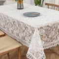 White floral lace rectangular tablecloth for dining table elegant home decor fabric cover new. - 100*150 cm / White Rose