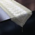 Elegante camino de mesa de encaje bordado en oro para mesa de comedor y decoración. - 40x150cm Puntiagudo / Oro claro