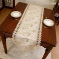 Vintage embroidered lace table runner for dining table, elegant floral design detail. - Gold Plum Blossom / 40x220cm
