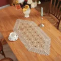 European lace embroidered table runner detail, elegant floral hollow design for dining room decor. - 40x90cm / Dark Coffee