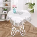 White round tablecloth with exquisite silver lace embroidery, elegant home decor scene detail. - 60*60cm / Style 3