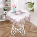 Close-up details of the elegant white and purple lace embroidery tablecloth showing exquisite craftsmanship. - 60*60cm / Style 4