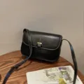 Retro genuine leather women shoulder bag casual vintage crossbody small square bag stylish. - Black