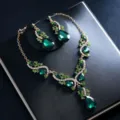 Elegantes grünes Kristall Braut Schmuck Set Halskette Ohrringe Hochzeit Party Zubehör - Grünes Großes Wassertropfen Set