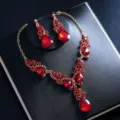 Luxus rote Zirkonia Halskette und Ohrringe Set für Damen, elegante Braut Party Schmuck. - Rotes Großes Wassertropfen Set