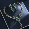 Luxus grüner Zirkon Braut Schmuck Set Halskette und Ohrringe für elegante Hochzeit Party. - Grünes Langes Blätter Set