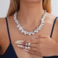 Elegantes Braut Perlen Zirkon Schmuckset mit Ketten, Ohrringen und Ring für Hochzeit. - Silber Perlen-Set