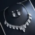 Elegantes Strass Schmetterling Halskette Ohrringe Set für Braut Hochzeit Abendkleid Schmuck - Silbernes Rauten Set