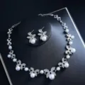 Zirkon Schmetterling Perle Halskette Ohrringe Set fuer brautliche Hochzeit Abendkleid Party - Silberner Schmetterling Weiße Künstliche Perlen Set
