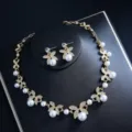 Gold perlen schmetterling schmuckset halskette ohrringe für braut hochzeit party zubehör - Goldener Schmetterling Weiße Künstliche Perlen Set