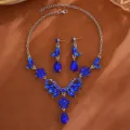 Silberner blauer Kristall Strass Halskette Ohrringe Set elegante Hochzeit Party Zubehör - Blaues Wassertropfen-Blumenset