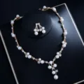 Elegantes Zirkon Perle Braut Schmuck Set Halskette Ohrringe für Hochzeit Bankett - Gold Künstliche Perle Strass Set