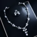Perlen Strass Braut Halskette Ohrringe Set Hochzeit Schmuck Bankett Kleid Zubehör - Silber Künstliche Perle Strass Set