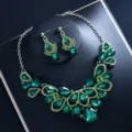 Grünes Zirkon Braut Schmuck Set Tropfen Halskette Ohrringe Hochzeit Party Zubehör - Grünes Multi-Wassertropfen Set
