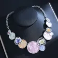 Europäischer amerikanischer Stil bunte runde Anhänger Halskette Statement Schmuck für Damen Bankett - Silber Große Runde Rosa Halskette