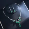 Luxuriöses Smaragd Zirkonia Braut Halskette und Ohrringe Set für Damen Abendparty - Grünes langes Wassertropfen-Set