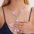 Rosa Zirkon Halskette Ohrringe Set braut hochzeit bankett kleid mode schmuck zubehoer - Set mit drei rosa runden Steinen