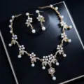 Vergoldete Perle Zirkon Halskette Ohrringe Set Hochzeit Braut Schmuck Variante Option - Goldenes Set mit mehreren künstlichen Perlen