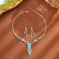 Blauer Strass Kristall Halskette und Ohrringe Schmuckset fur Damen Hochzeit Party Kleid - Blaues Tassel-Set mit vier Steinen