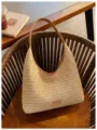 Borsa a spalla intrecciata estate spiaggia paglia tote hobo borsa casual stile quotidiano - Bianco avorio