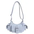 Sac à bandoulière bleu clair multi-poches avec lanière à boucle, design moto tendance. - Bleu Sans Pendentif