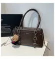 Vintage brown tote bag for women, large capacity shoulder handbag with cute bear pendant. - With Pendant / Coffee